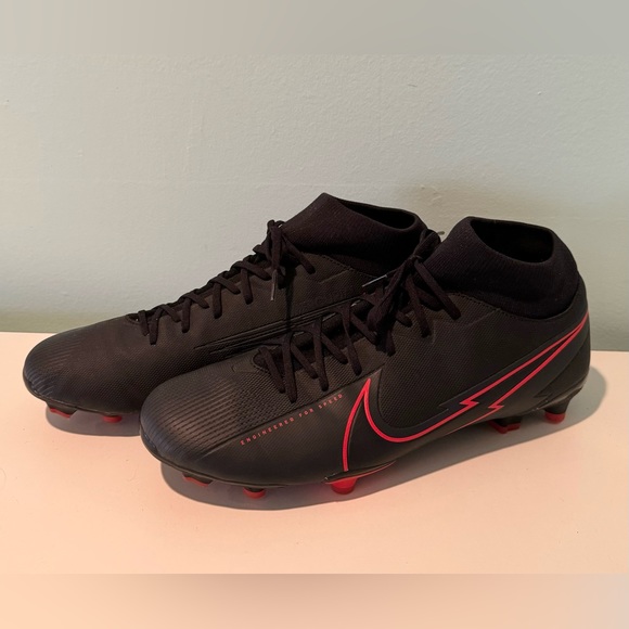 Nike Men’s Mercurial Soccer Shoes Cleats with Sock Black Red Worn Once 12 - Picture 1 of 6